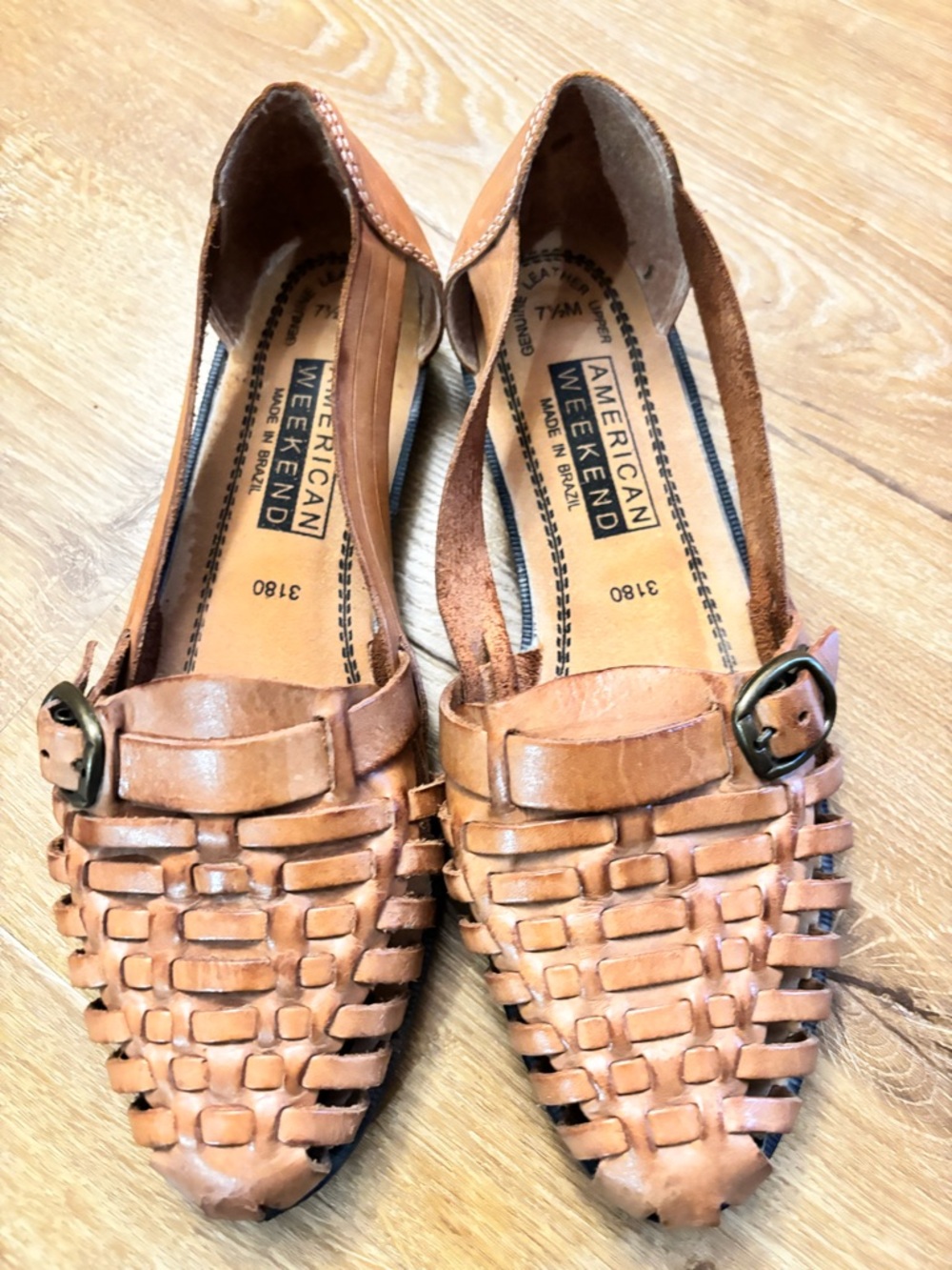 American Weekend Women's Woven Leather Sandals in Tan
